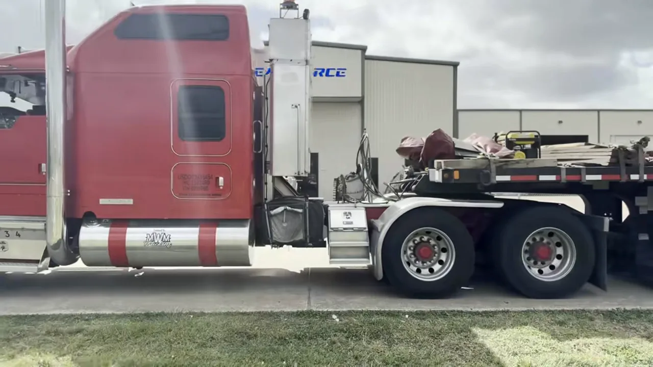 A rebuilt industrial gearbox secured on a flatbed trailer at the Gear Force Machine shop in Rosharon, Texas — ready for nationwide delivery.