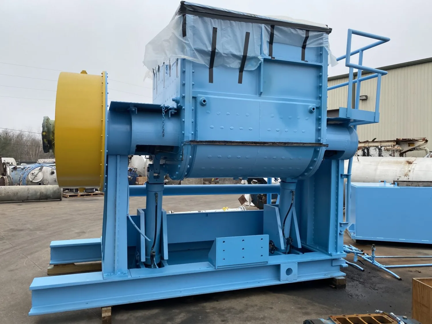 A rebuilt blue Sigma double-arm mixer at the Gear Force Machine shop.